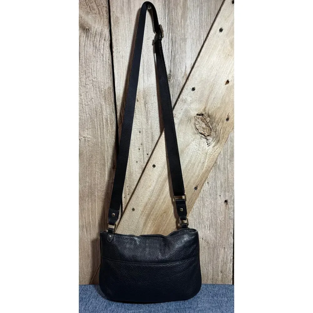 Michael Kors Black Pebbled Leather Bag Crossbody Strap Zipper Outer Pocket